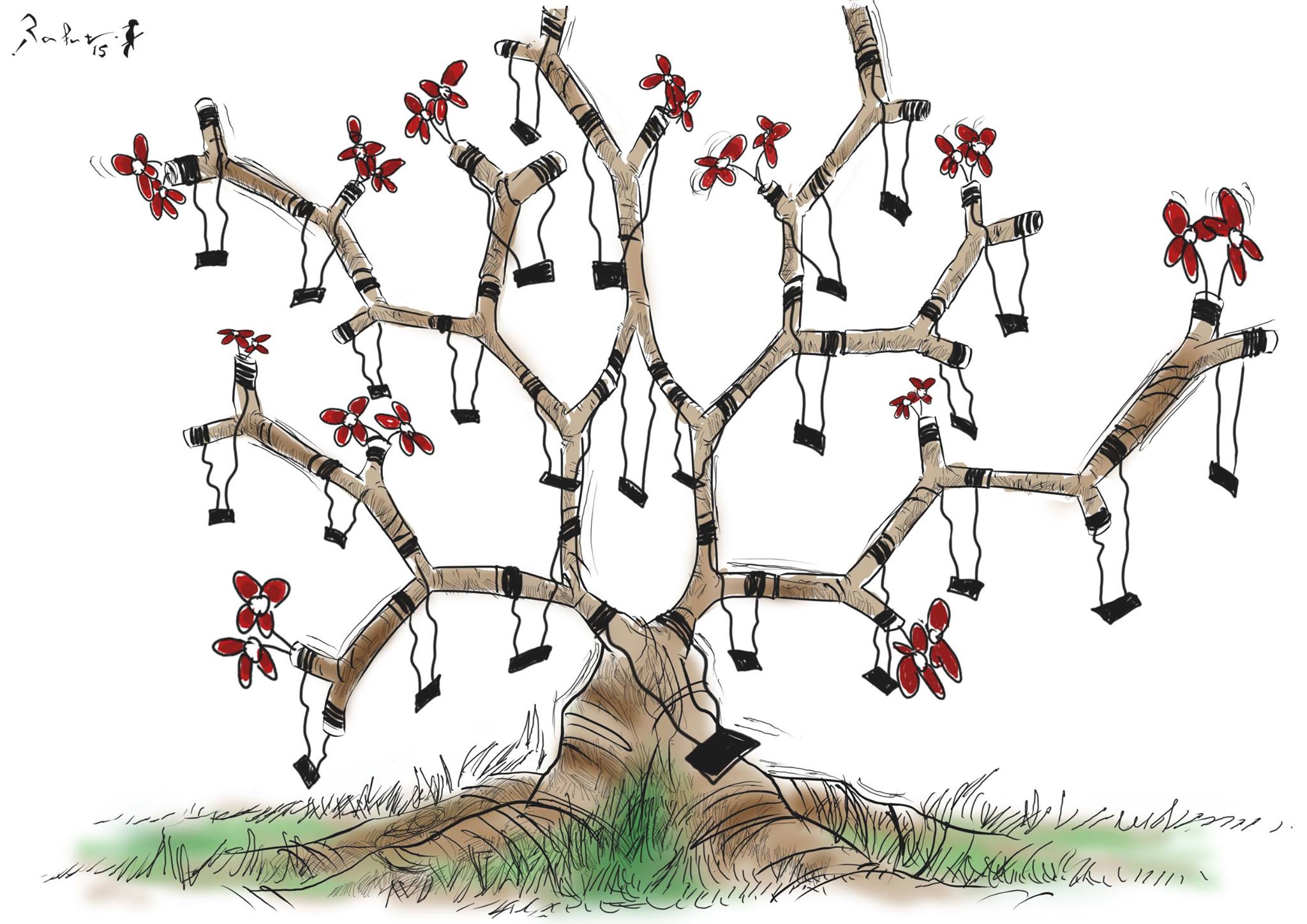 Political cartoon by Rafat Alkhatib, “Roots of resistance”, 17 October 2015.