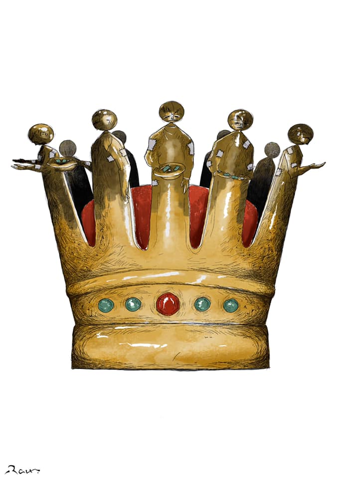 Political cartoon by Rafat Alkhatib, “Royal begging”, 23 November 2020.