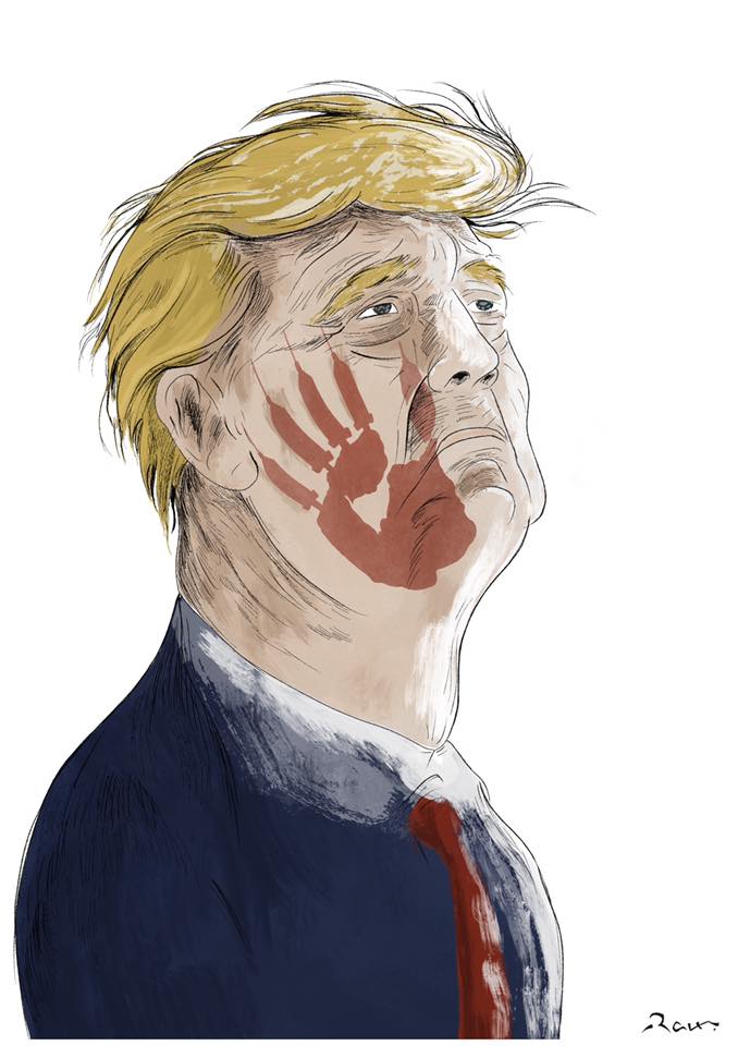 Political cartoon by Rafat Alkhatib, “Russian Vaccine”, 13 August 2020.