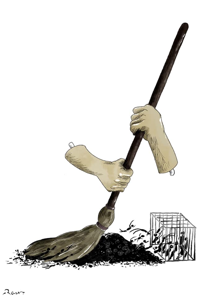 Political cartoon by Rafat Alkhatib, “Saleh's Hand 2”, 17 October 2020.