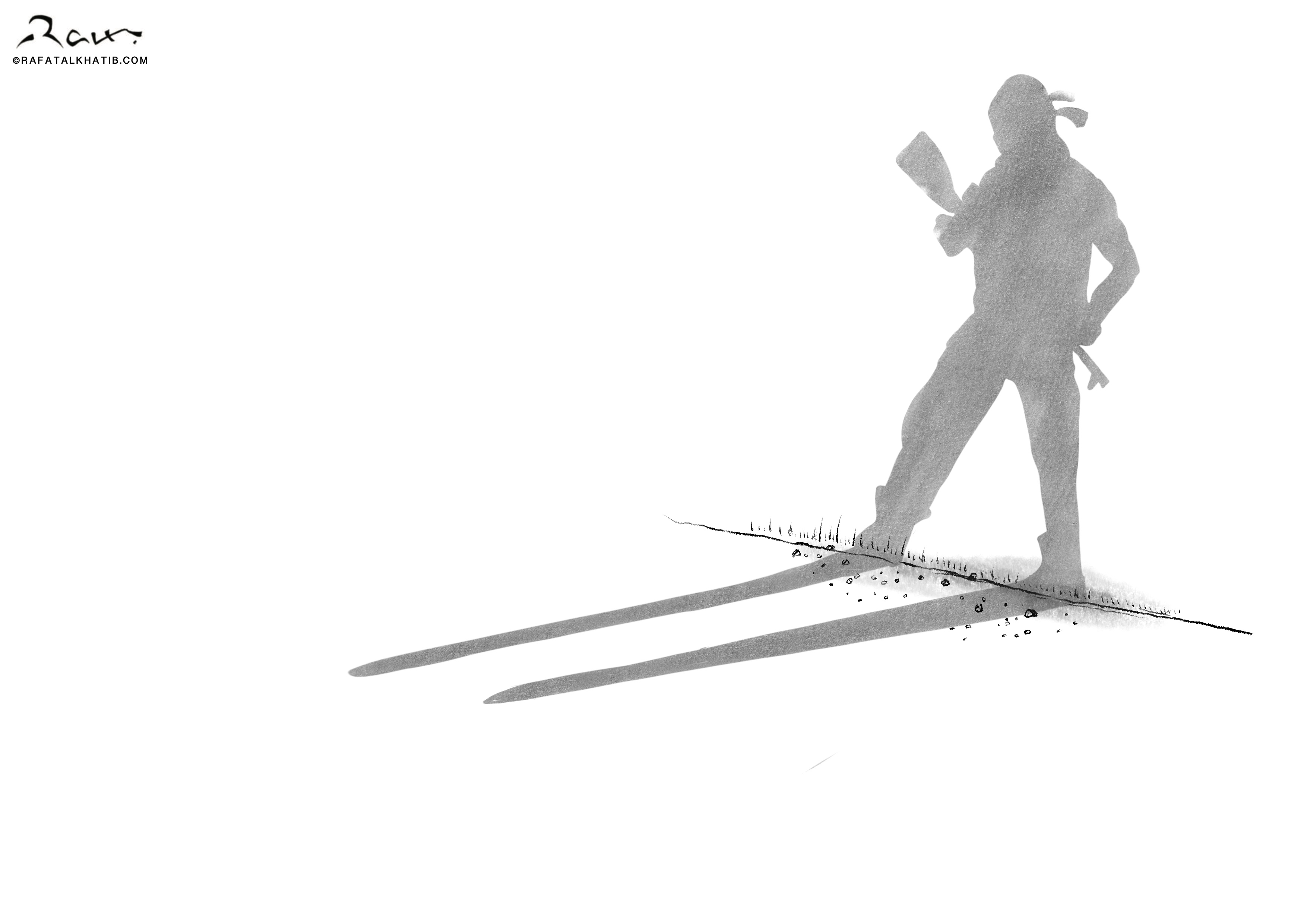 Political cartoon by Rafat Alkhatib, “Shadow Man”, 30 January 2025.