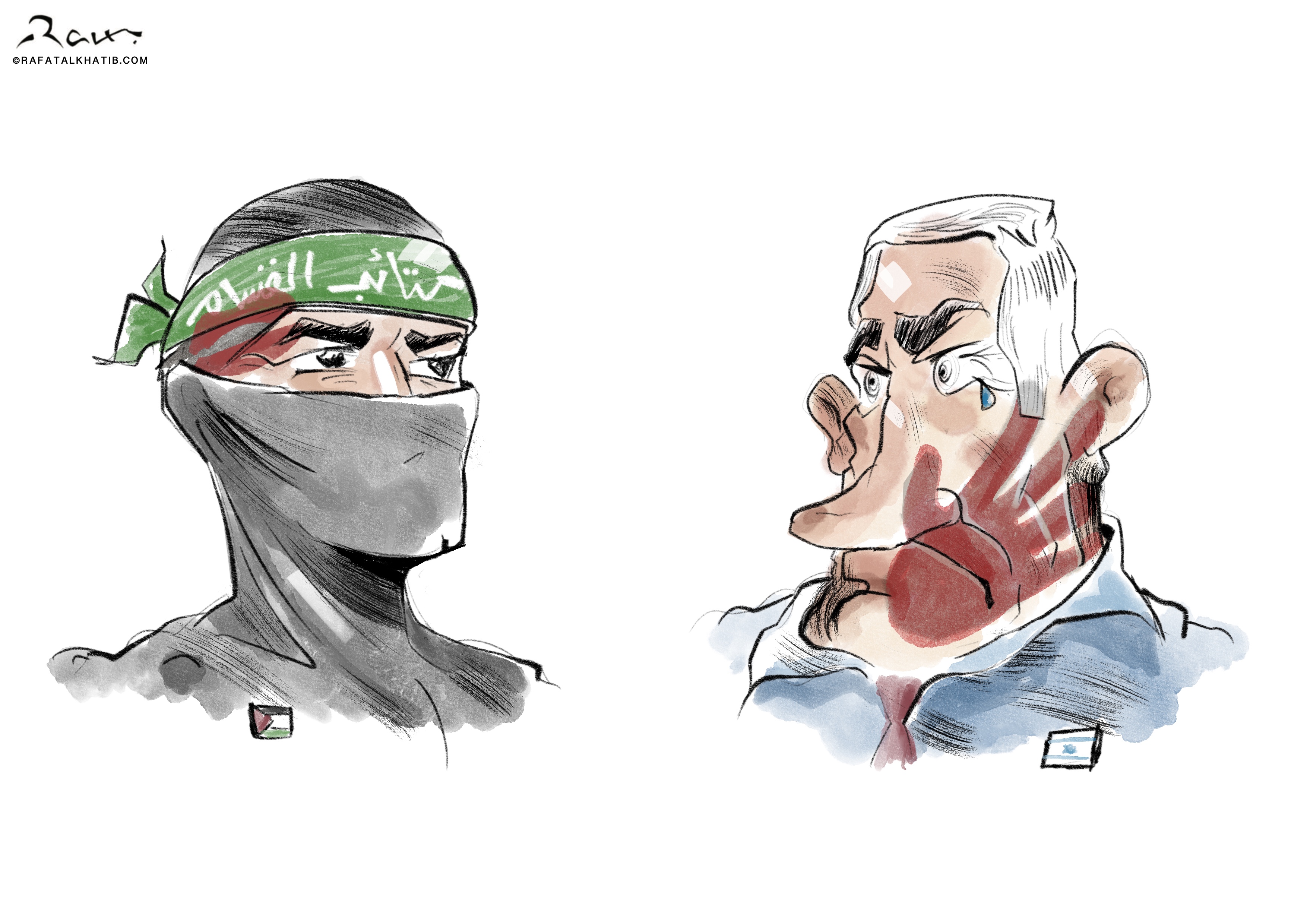 Political cartoon by Rafat Alkhatib, “Slap”, 22 February 2025.