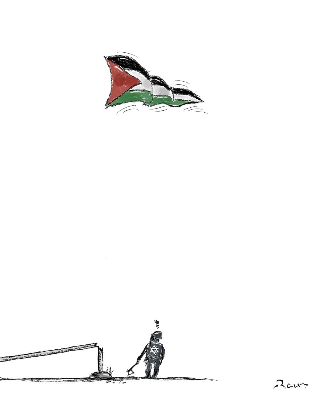 Political cartoon by Rafat Alkhatib, “Stand Still”, 13 May 2022.
