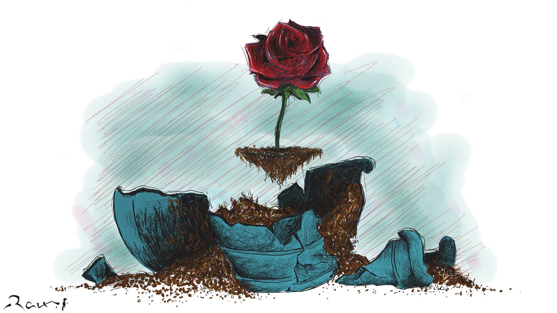 Political cartoon by Rafat Alkhatib, “Stay Strong”, 23 May 2017.