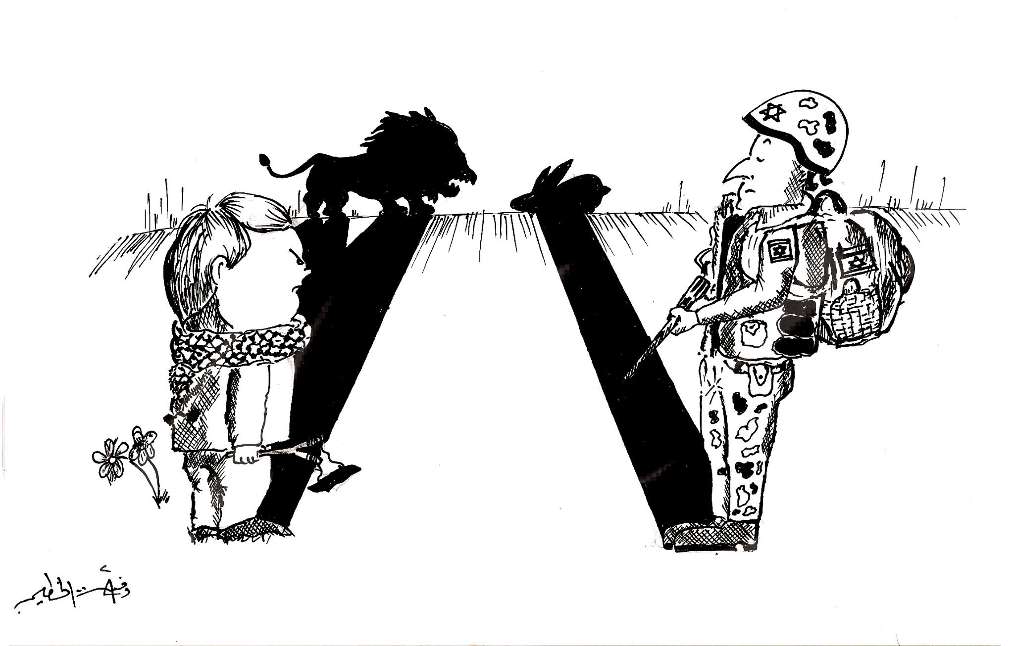 Political cartoon by Rafat Alkhatib, “Stone kids”, 20 November 2011.