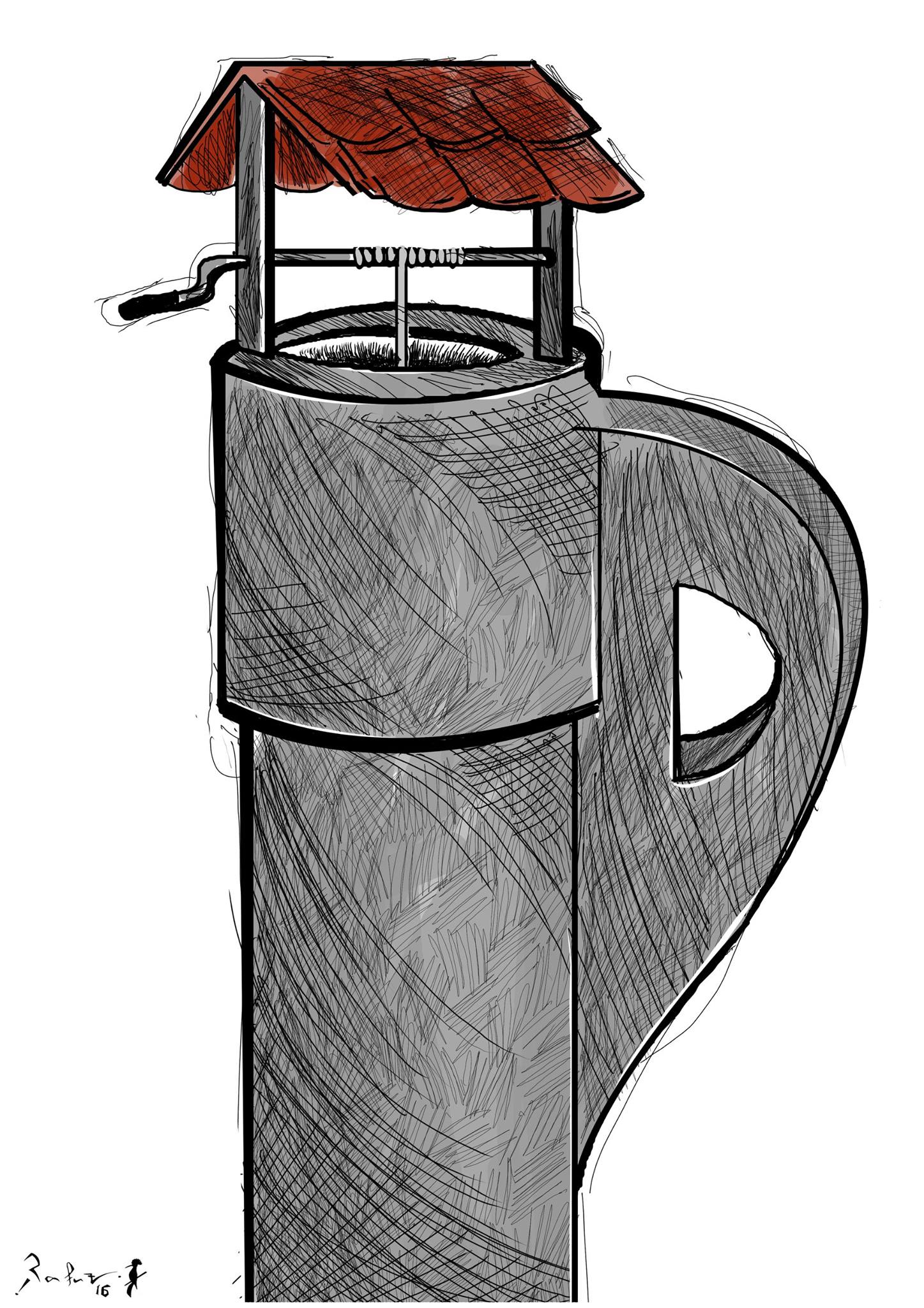 Political cartoon by Rafat Alkhatib, “Terror well”, 27 March 2016.