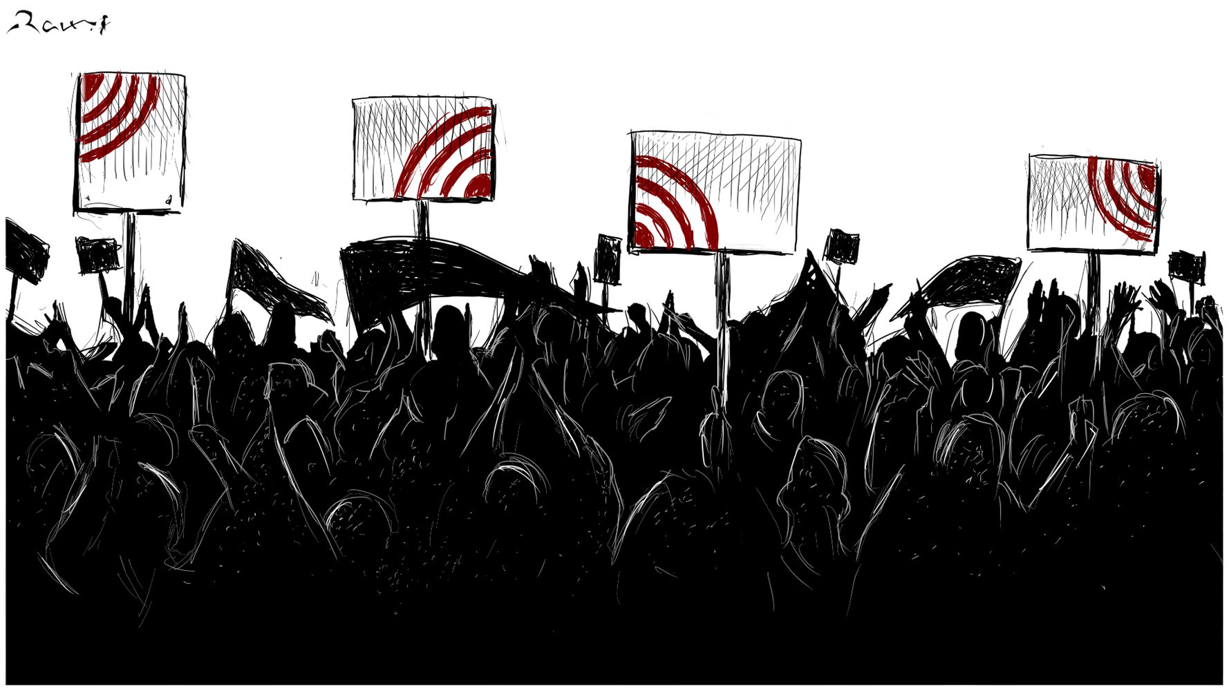 Political cartoon by Rafat Alkhatib, “The 4th Circle”, 5 June 2018.