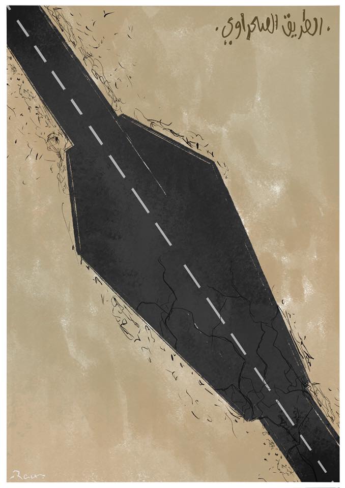 Political cartoon by Rafat Alkhatib, “The Desert Way”, 11 June 2020.