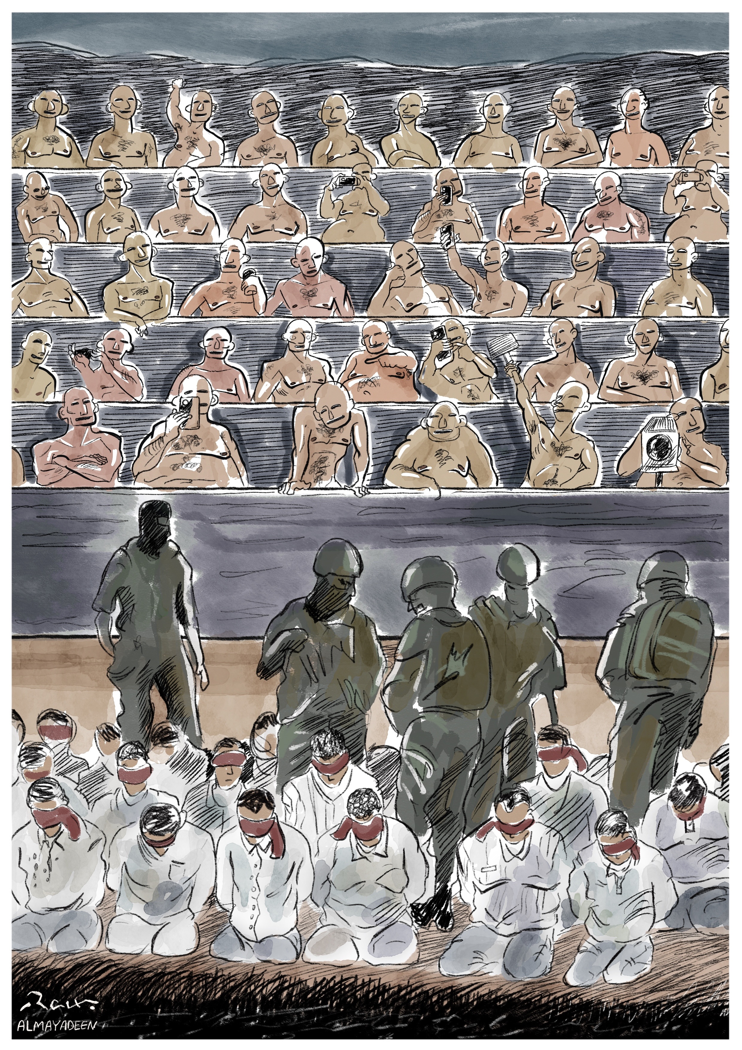 Political cartoon by Rafat Alkhatib, “The Naked World”, 8 December 2023.