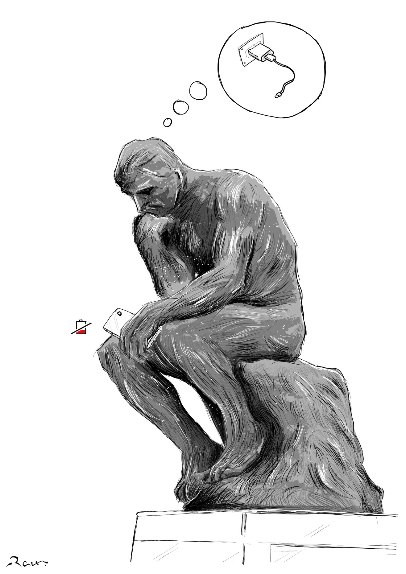 Political cartoon by Rafat Alkhatib, “The Thinker”, 17 September 2018.