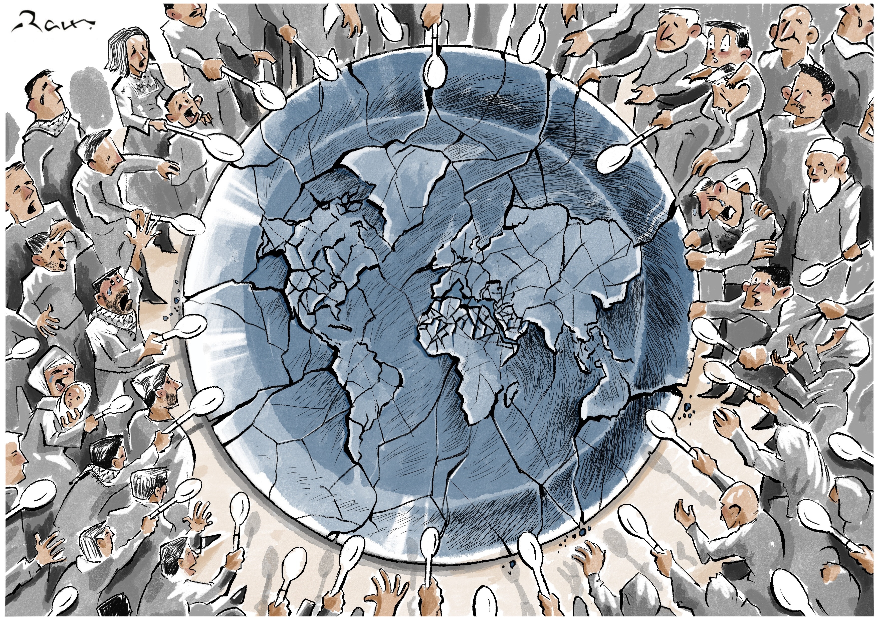 Political cartoon by Rafat Alkhatib, “The world dish”, 28 July 2025.