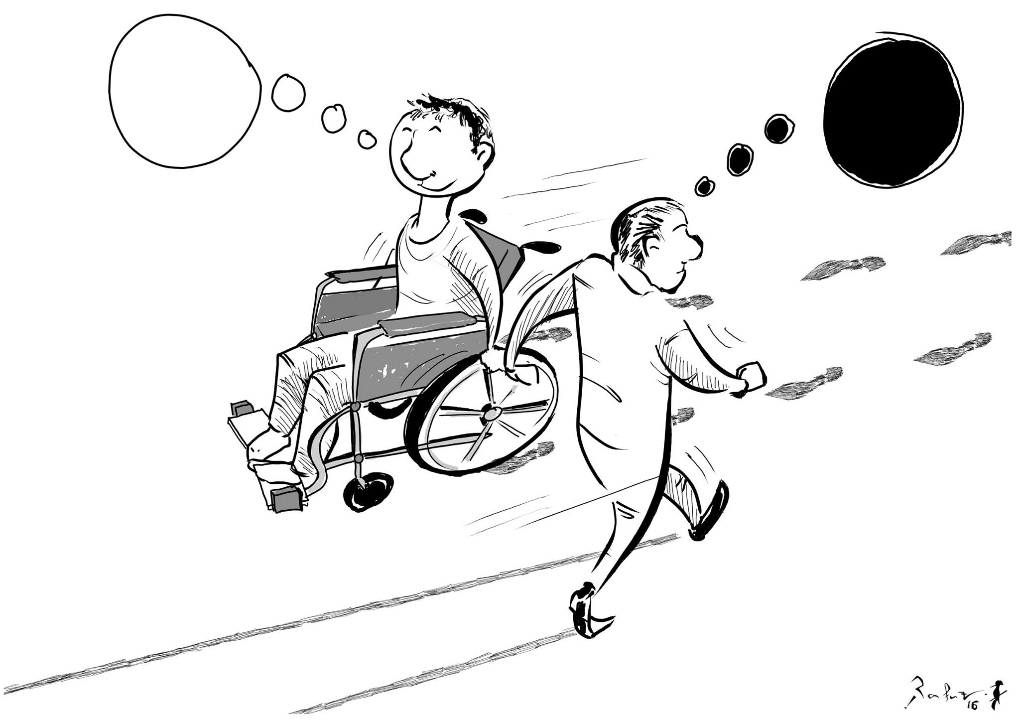 Political cartoon by Rafat Alkhatib, “True Disability”, 19 March 2016.