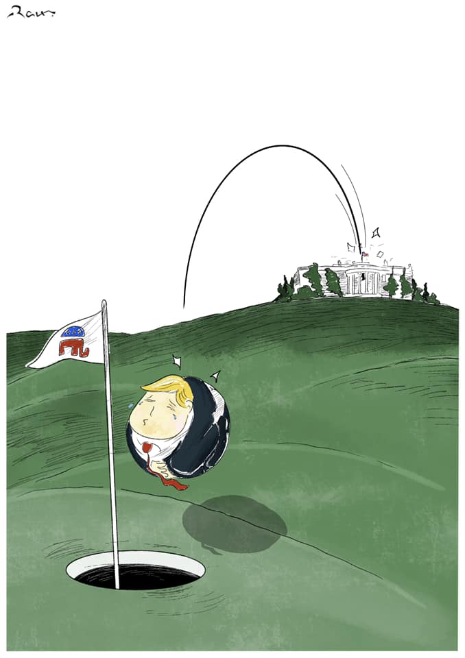 Political cartoon by Rafat Alkhatib, “Trump lost the election”, 7 November 2020.