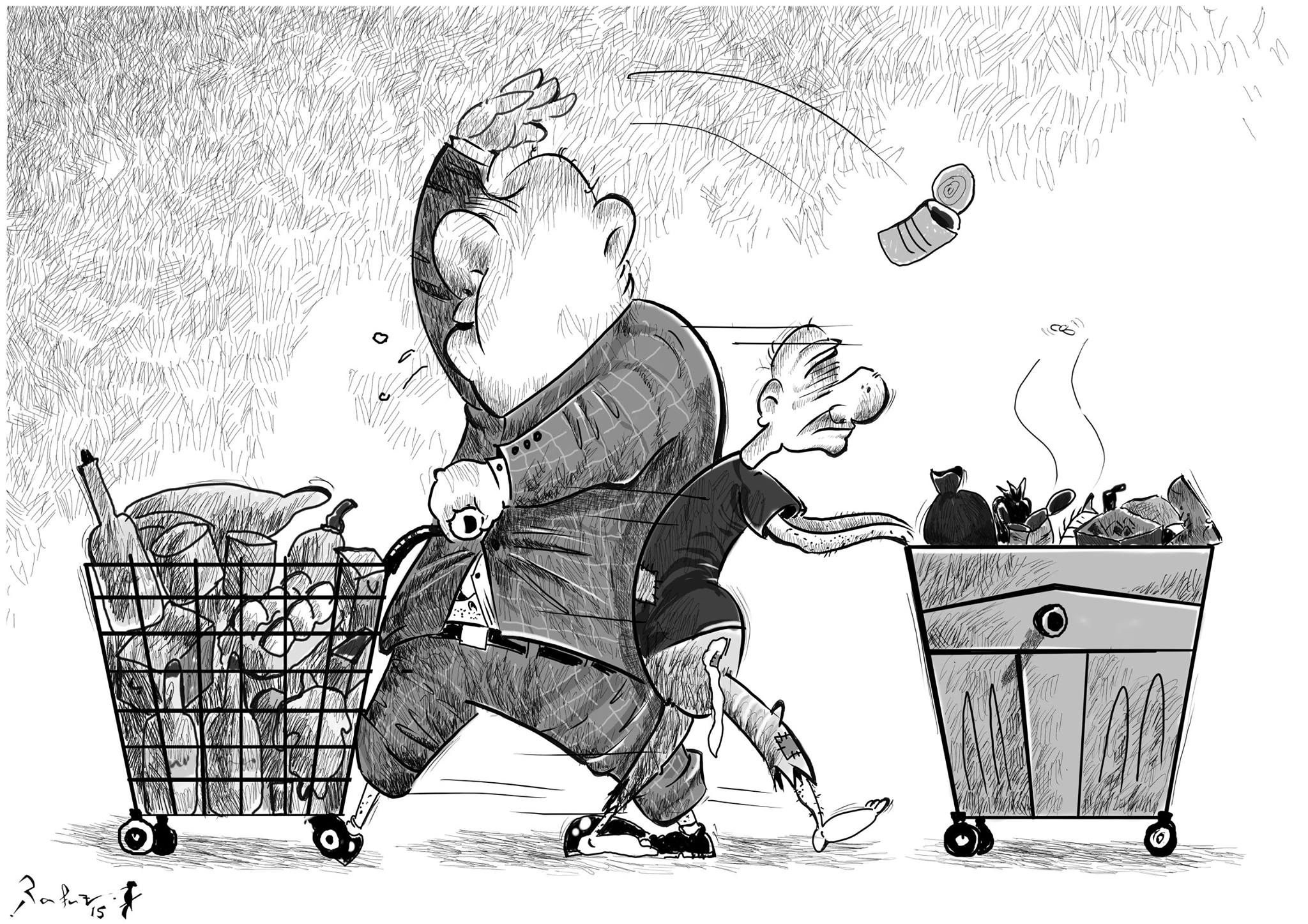 Political cartoon by Rafat Alkhatib, “Two baskets”, 6 December 2015.