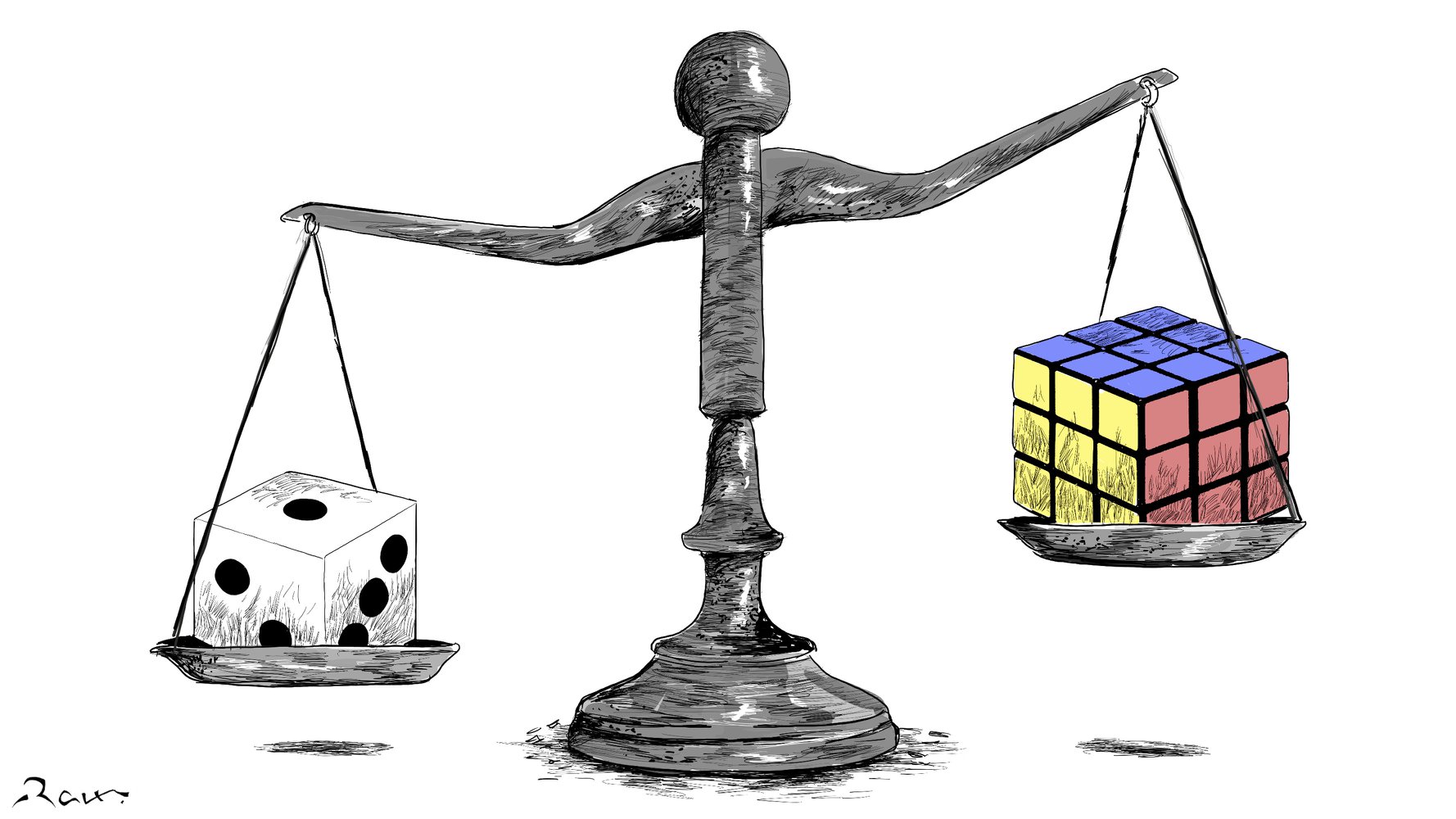 Political cartoon by Rafat Alkhatib, “Two types of cubes”, 27 November 2018.