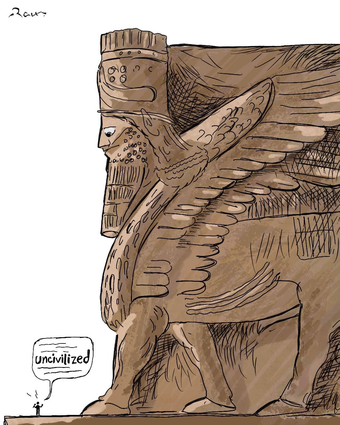 Political cartoon by Rafat Alkhatib, “Uncivilized!”, 2 March 2022.