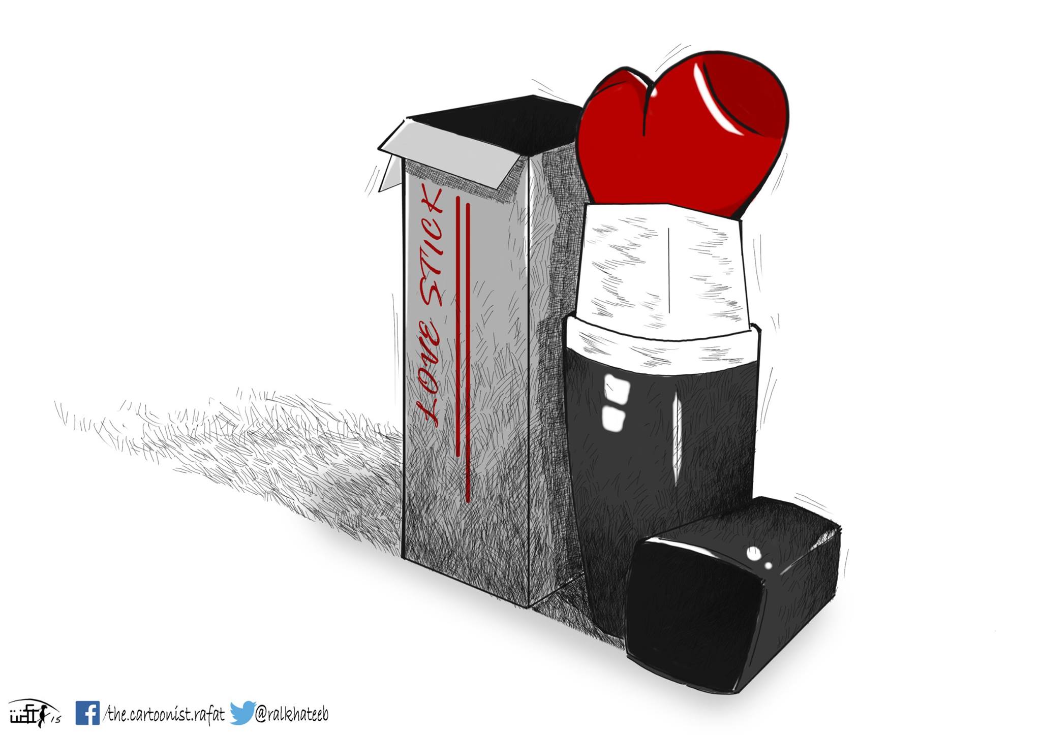 Political cartoon by Rafat Alkhatib, “Valentine’s Day”, 13 February 2015.