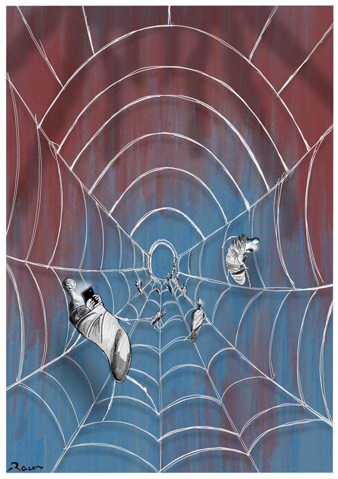 Political cartoon by Rafat Alkhatib, “WiFi Prisoners”, 17 July 2019.