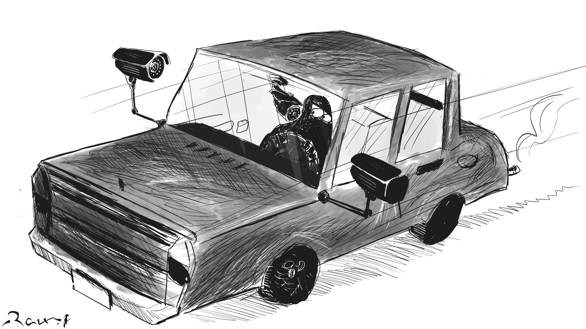 Political cartoon by Rafat Alkhatib, “Women can drive in Saudi Arabia”, 26 September 2017.